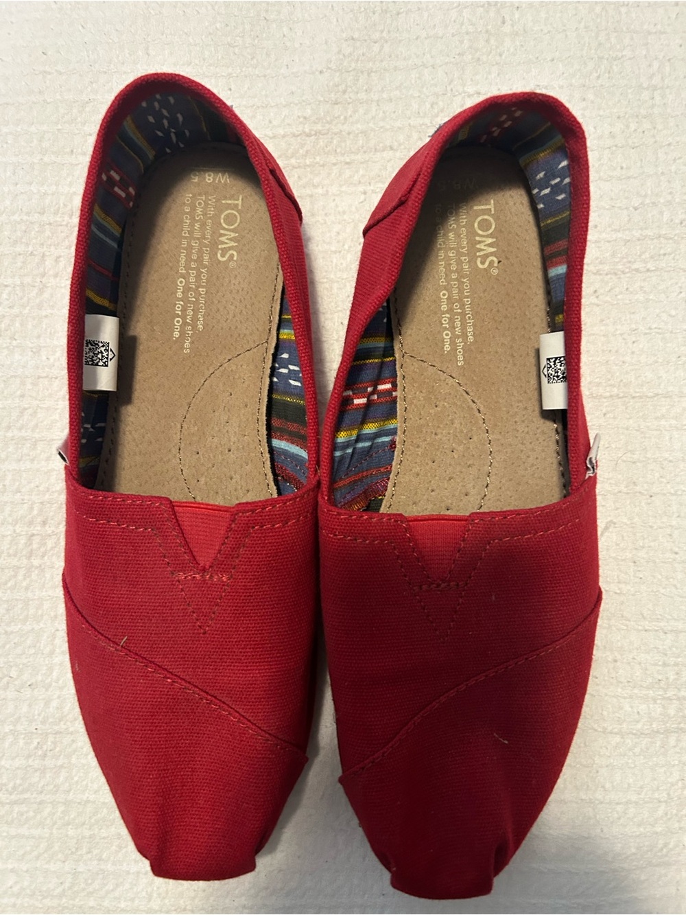 TOMS Red Canvas Slip-On Moccasins for Women size 8 free shipping